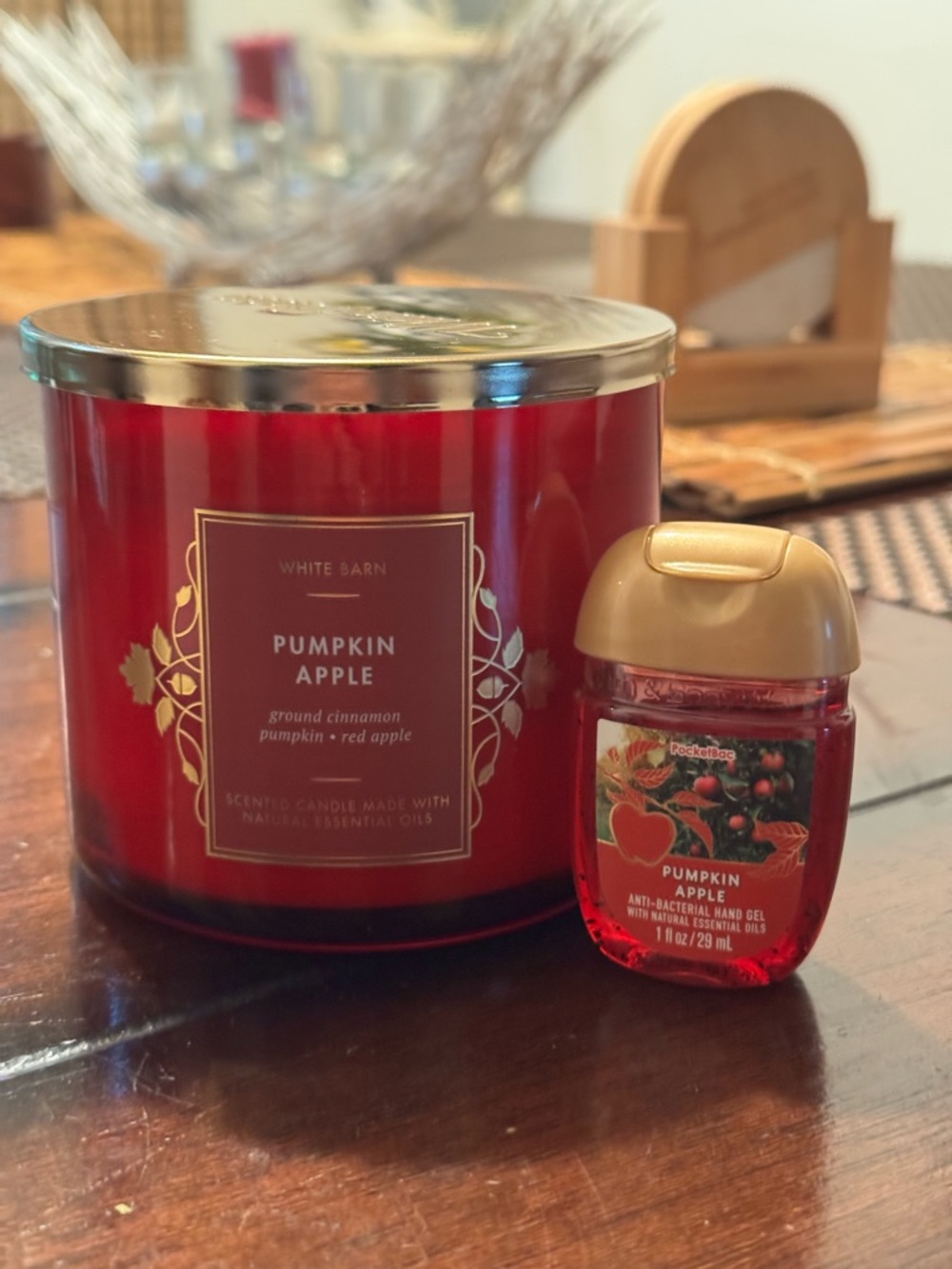White Barn Pumpkin Apple Candle with Hand Sanitizer- Red with Gold Accents - Picture 4 of 4